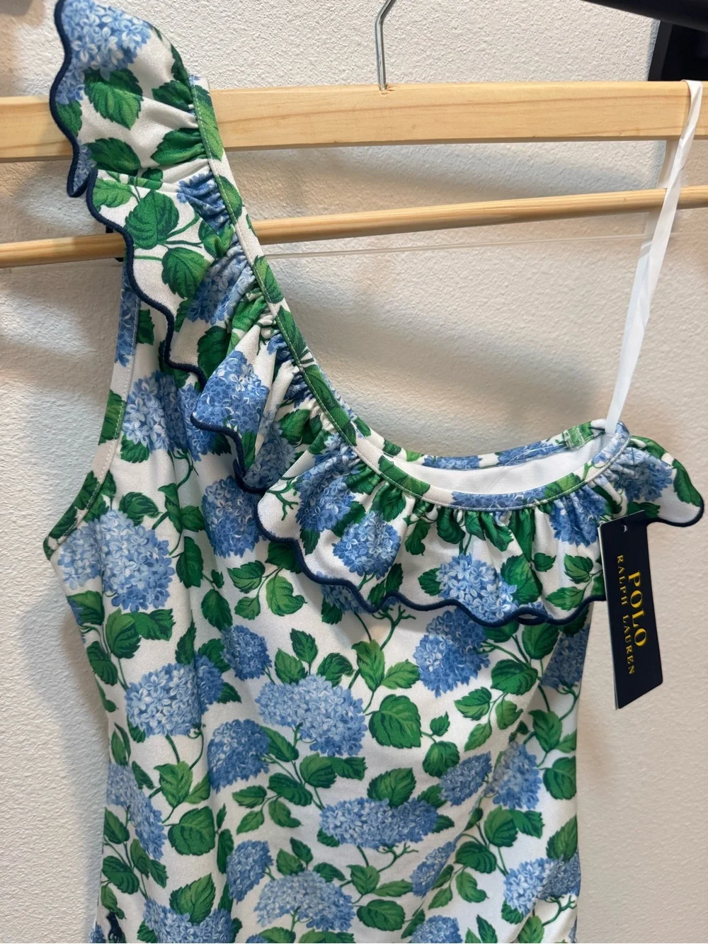 Polo by Ralph Lauren White One-Shoulder Hydrangea Print Swimsuit
